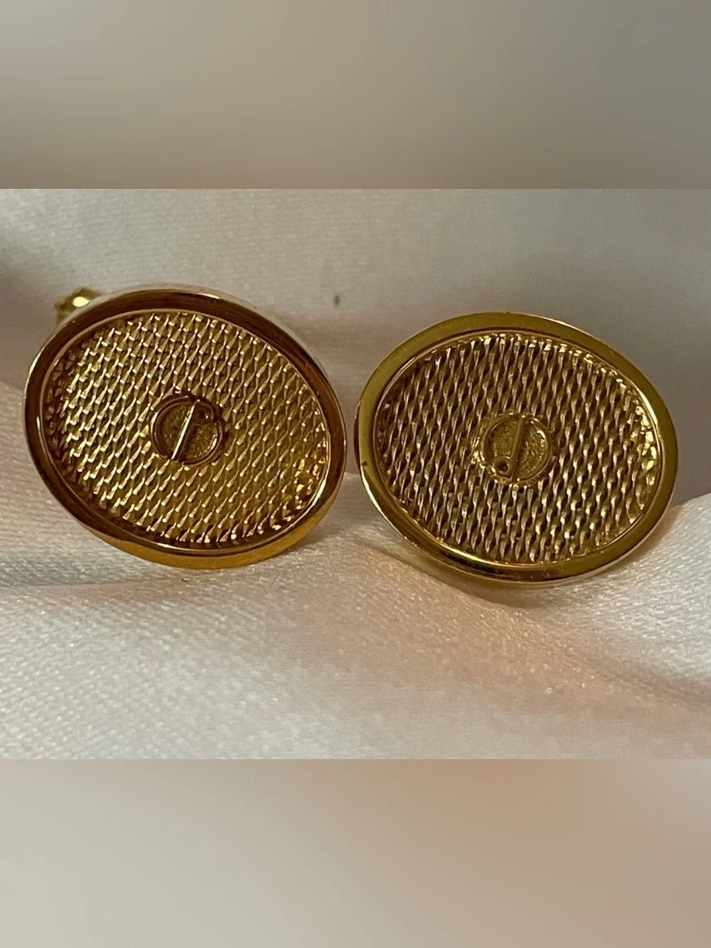 Authentic Alfred Dunhill Gold Plated Oval  Cufflinks with Logo Accent